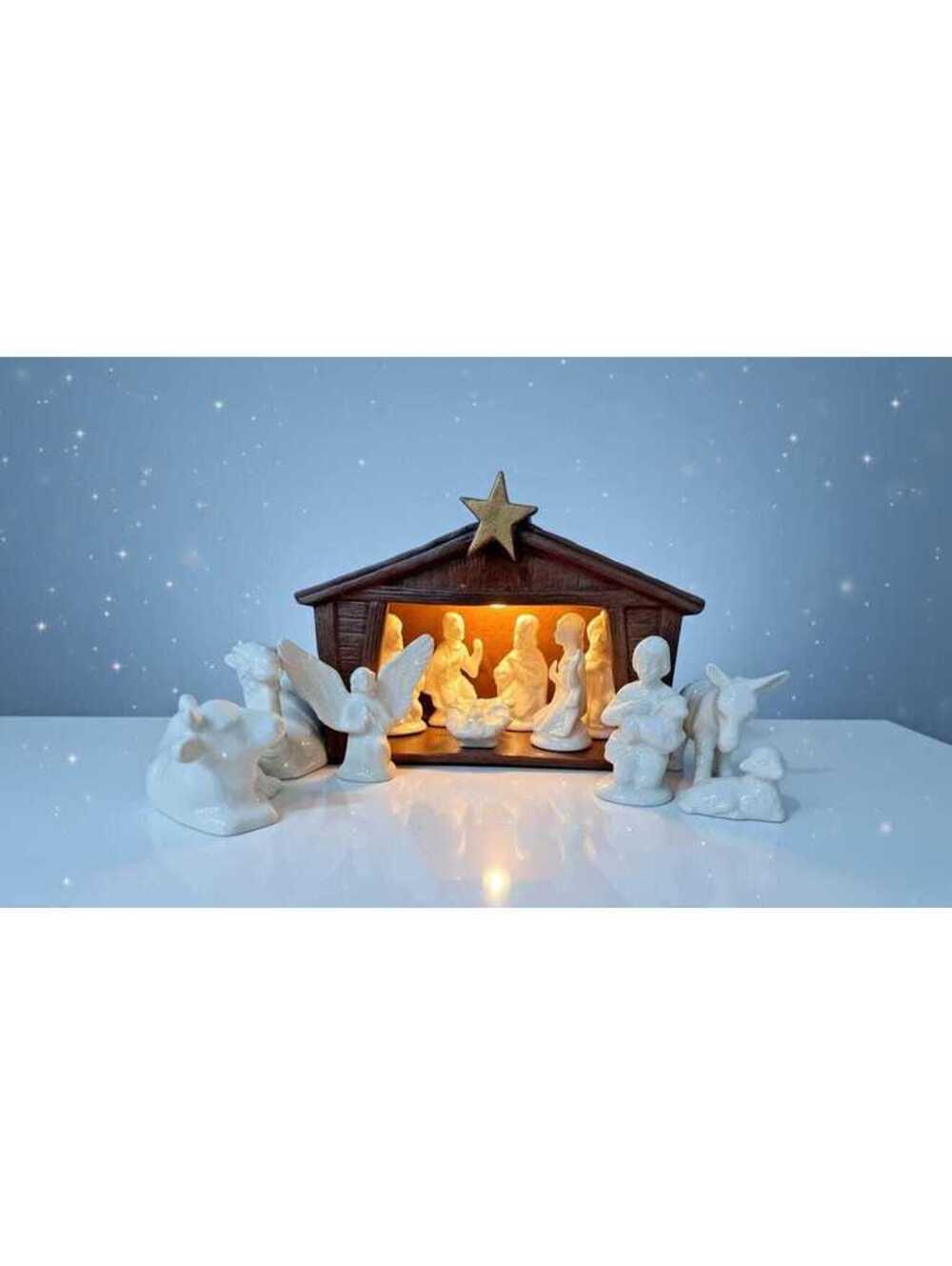 Ceramic Night Light Nativity Scene, 14 pieces, perfect for child's nightlight